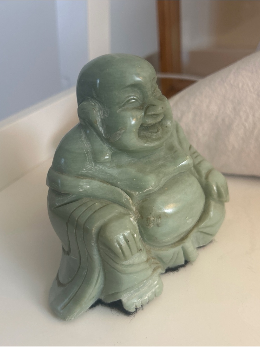 💚 Green Jade Laughing Buddha Figurine - Decorative Home Art
